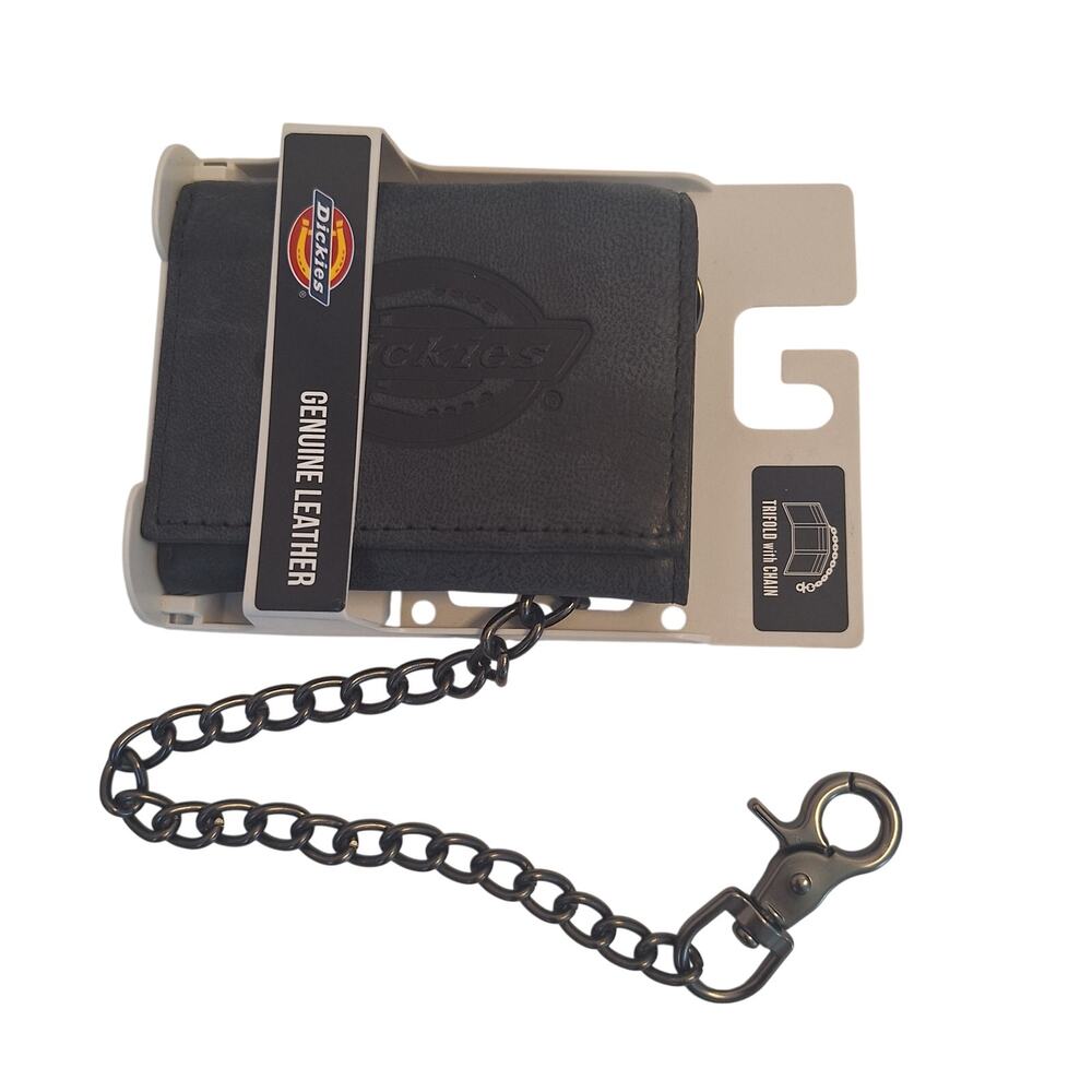 NWT Dickies Genuine Leather Tri-Fold Wallet With Chain Retro Americana Work Wear